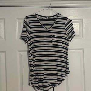 Classic Navy and White Striped V-Neck Tee